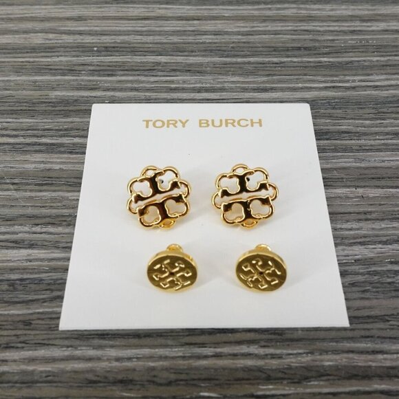 Tory Burch Gold Tone Stud Double T Logo Earrings Gold OS - Picture 3 of 12